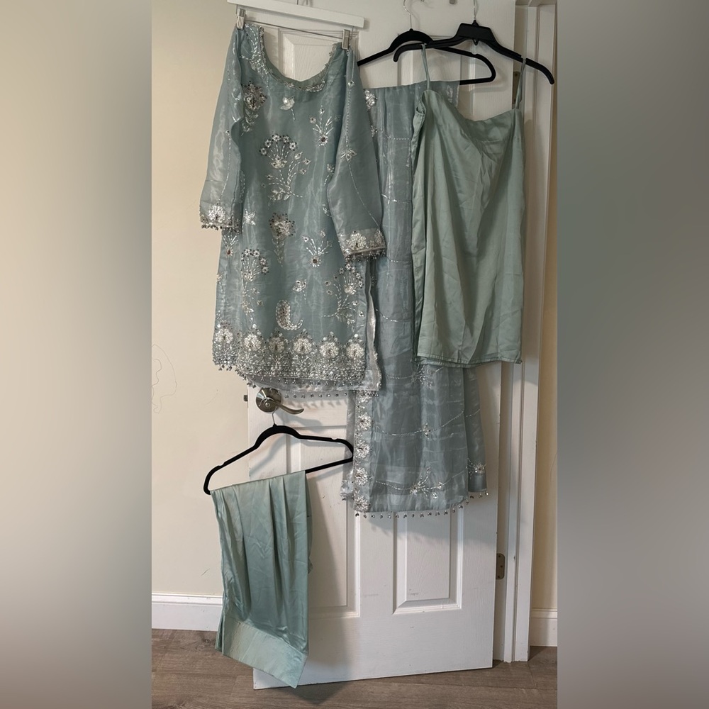 Elegant Embroidered Outfit in Light Blue